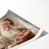 Holiday Decor Prints - Santa with Wrapped Gift Festive Christmas Art