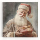 Holiday Decor Prints - Santa with Wrapped Gift Festive Christmas Art