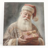 Holiday Decor Prints - Santa with Wrapped Gift Festive Christmas Art