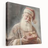 Holiday Decor Prints - Santa with Wrapped Gift Festive Christmas Art