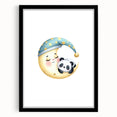 Kids Room Art Prints - Sleeping Moon & Panda Nursery Wall Decor