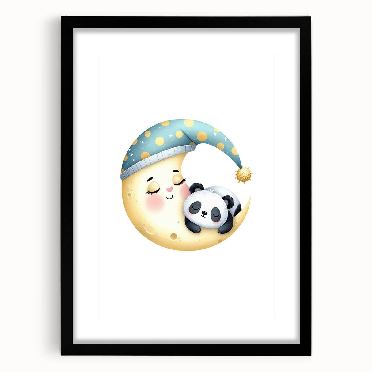 Kids Room Art Prints - Sleeping Moon & Panda Nursery Wall Decor