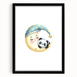 Kids Room Art Prints - Sleeping Moon & Panda Nursery Wall Decor