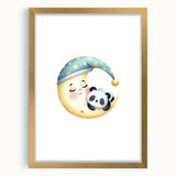 Kids Room Art Prints - Sleeping Moon & Panda Nursery Wall Decor