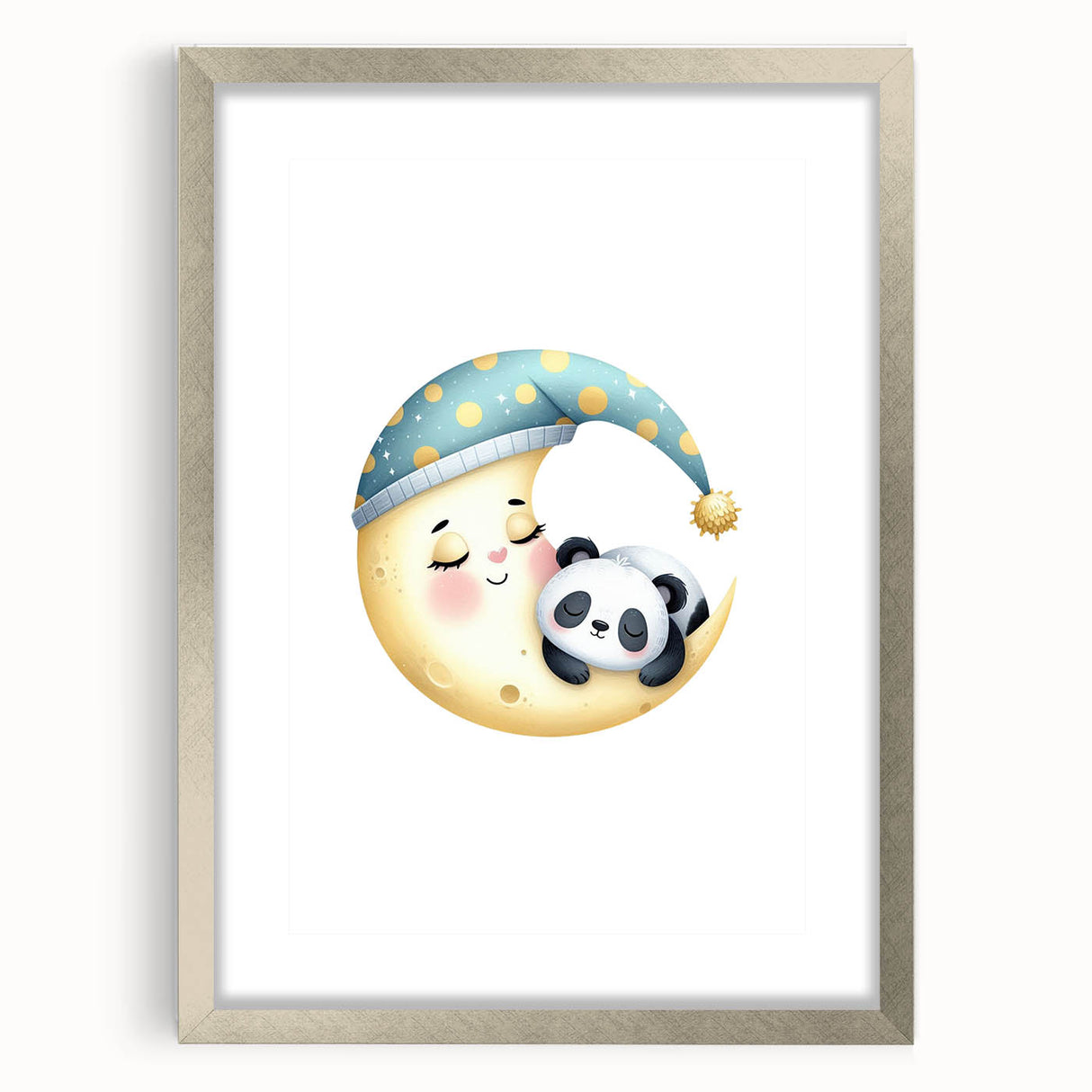 Kids Room Art Prints - Sleeping Moon & Panda Nursery Wall Decor
