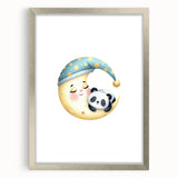 Kids Room Art Prints - Sleeping Moon & Panda Nursery Wall Decor