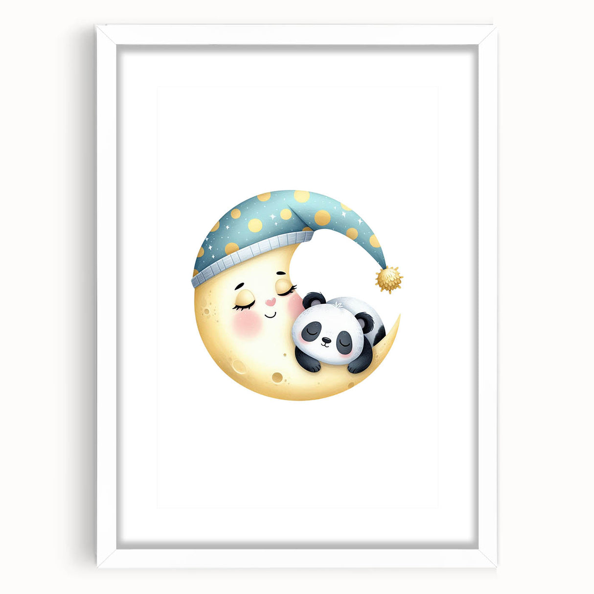 Kids Room Art Prints - Sleeping Moon & Panda Nursery Wall Decor