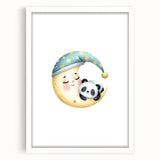 Kids Room Art Prints - Sleeping Moon & Panda Nursery Wall Decor