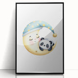 Kids Room Art Prints - Sleeping Moon & Panda Nursery Wall Decor