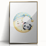 Kids Room Art Prints - Sleeping Moon & Panda Nursery Wall Decor