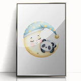 Kids Room Art Prints - Sleeping Moon & Panda Nursery Wall Decor
