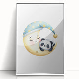 Kids Room Art Prints - Sleeping Moon & Panda Nursery Wall Decor