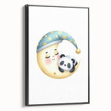 Kids Room Art Prints - Sleeping Moon & Panda Nursery Wall Decor