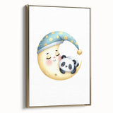 Kids Room Art Prints - Sleeping Moon & Panda Nursery Wall Decor