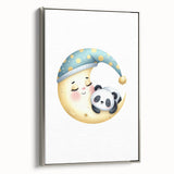Kids Room Art Prints - Sleeping Moon & Panda Nursery Wall Decor