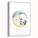 Kids Room Art Prints - Sleeping Moon & Panda Nursery Wall Decor