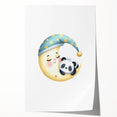 Kids Room Art Prints - Sleeping Moon & Panda Nursery Wall Decor