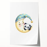 Kids Room Art Prints - Sleeping Moon & Panda Nursery Wall Decor