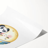 Kids Room Art Prints - Sleeping Moon & Panda Nursery Wall Decor