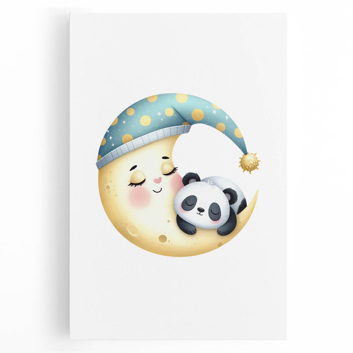 Kids Room Art Prints - Sleeping Moon & Panda Nursery Wall Decor