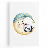 Kids Room Art Prints - Sleeping Moon & Panda Nursery Wall Decor