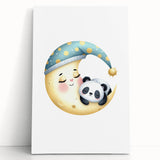 Kids Room Art Prints - Sleeping Moon & Panda Nursery Wall Decor