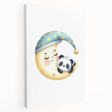 Kids Room Art Prints - Sleeping Moon & Panda Nursery Wall Decor