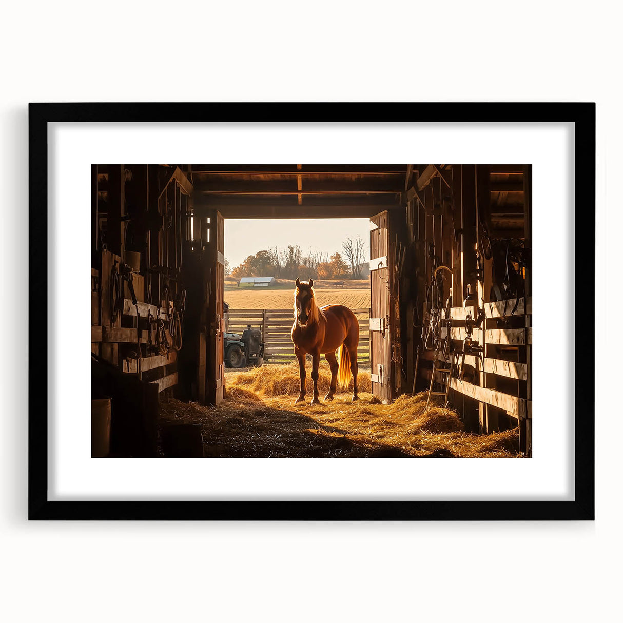 Landscape barn frame in matte black showcasing a front view design, ideal for home decor and modern aesthetics, enhancing any living space with rustic charm.