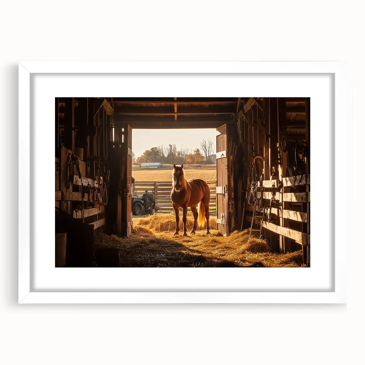 Barn frame design in landscape format, featuring a clean white mat, showcasing elegant simplicity suitable for modern decor. Ideal for displaying artwork or photographs.