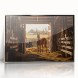 Framed acrylic print showcases a stunning landscape design with vibrant colors, featuring a barn scene under a bright sky, ideal for rustic home decor.