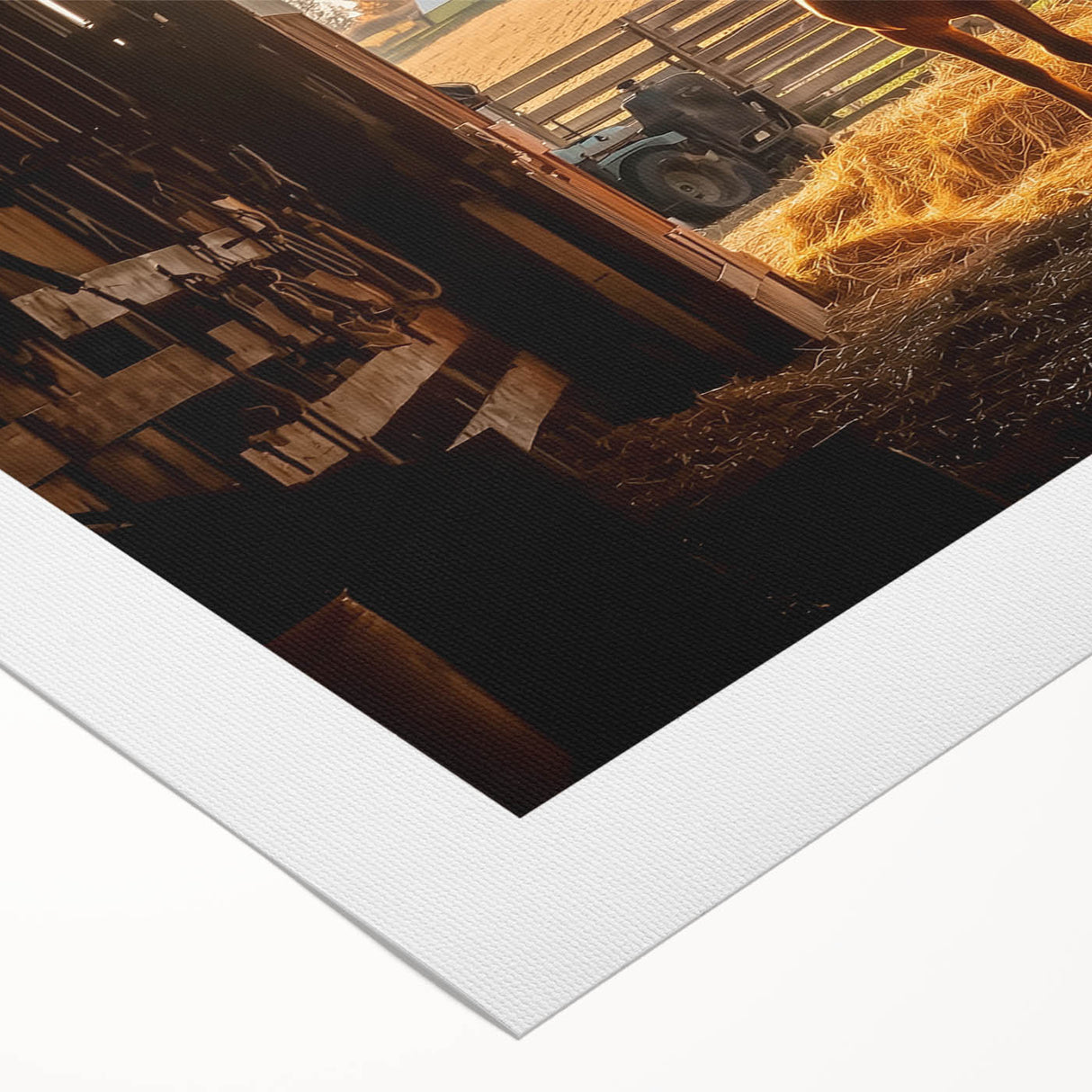 Rolled canvas showcasing a vibrant landscape design with a rustic barn, featuring rich colors and intricate details, securely packaged in a protective cardboard tube.