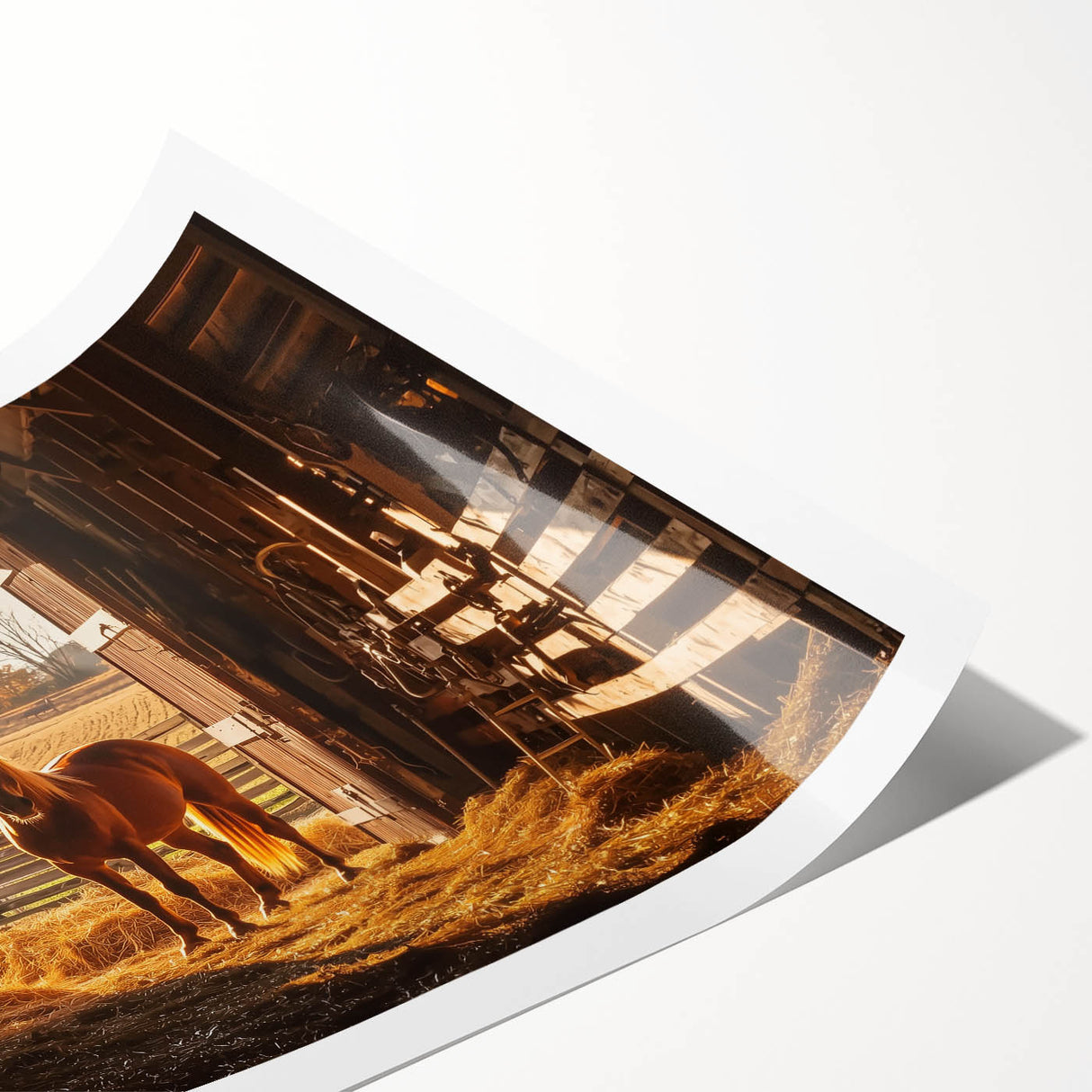 Landscape barn print on rolled canvas, showcasing a rustic scene with vibrant colors. Packaged securely in a cardboard tube, perfect for home decor.