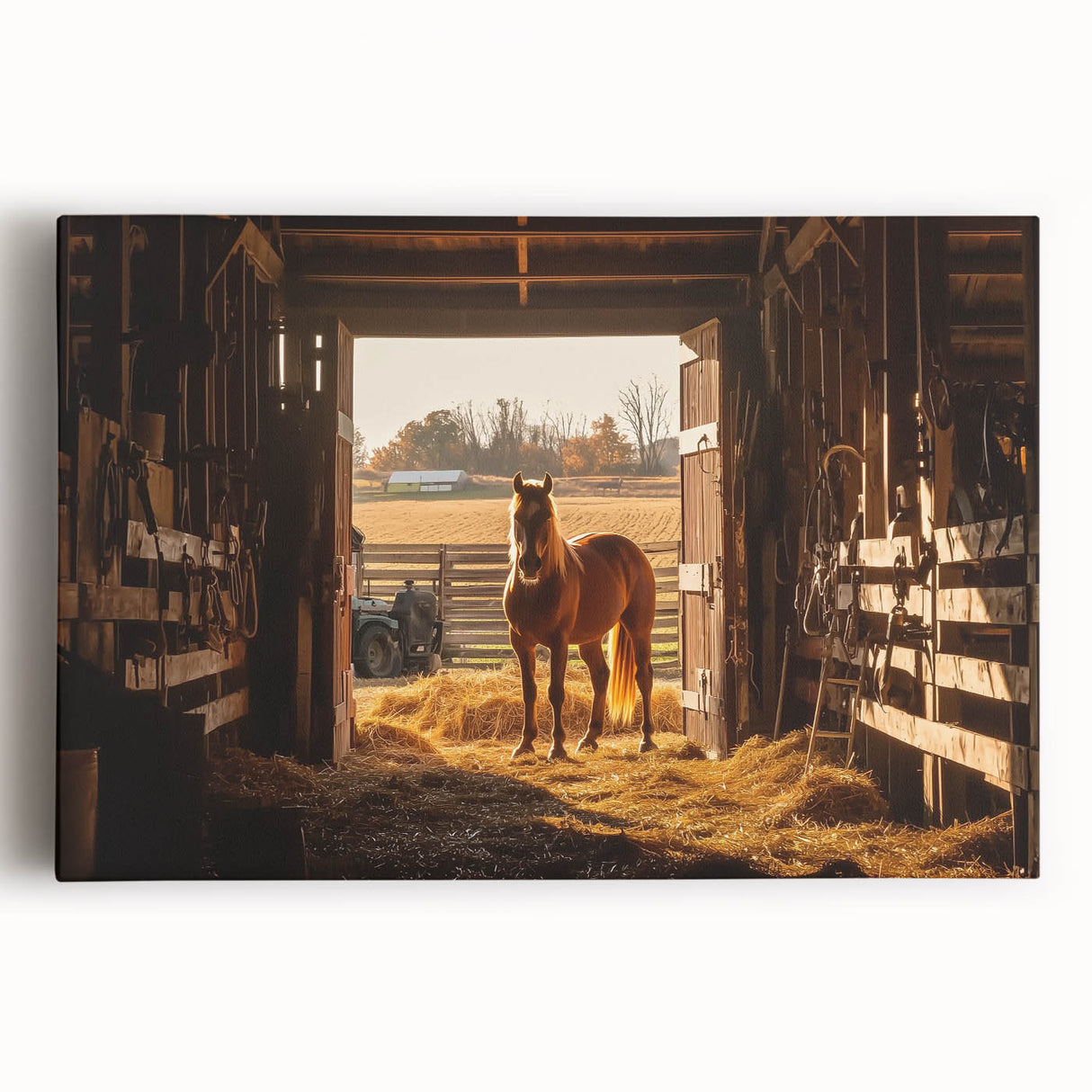Landscape canvas artwork depicting a scenic barn in a rural setting, showcasing vibrant colors and detailed textures, ideal for home decor and wall art enthusiasts.