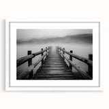 Landscape bridge frame with a white mat, showcasing a serene view of a bridge surrounded by nature, ideal for enhancing home decor or office aesthetics. The elegant design captures tranquility and sophistication, perfect for art lovers or interior design enthusiasts.