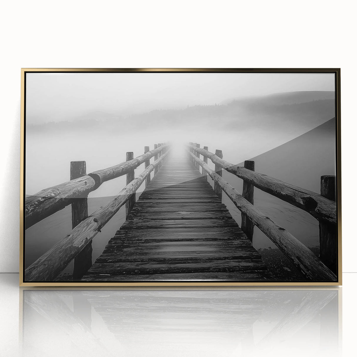 Framed acrylic artwork depicting a golden landscape bridge, showcasing vibrant colors and intricate details, perfect for home décor or art collectors.