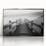 Framed acrylic artwork showcasing a stunning landscape bridge scene with a silver finish, ideal for modern home decor, adding elegance to any space.