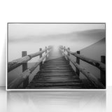 Framed acrylic landscape artwork depicting a serene bridge scene with vibrant colors and intricate details, showcased in a sleek white frame. Perfect for modern home decor.