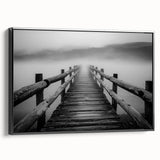 Framed canvas artwork depicting a stunning landscape bridge scene in black and white, showcasing intricate details and textures, perfect for modern home decor.