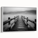 Framed canvas artwork depicting a serene landscape bridge scene with vibrant greens and blues, showcased from a side view against a white backdrop, perfect for home decor.