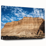 Acrylic glass artwork showcasing a stunning landscape of canyons, viewed from the side with decorative pins, ideal for modern home decor and art enthusiasts.