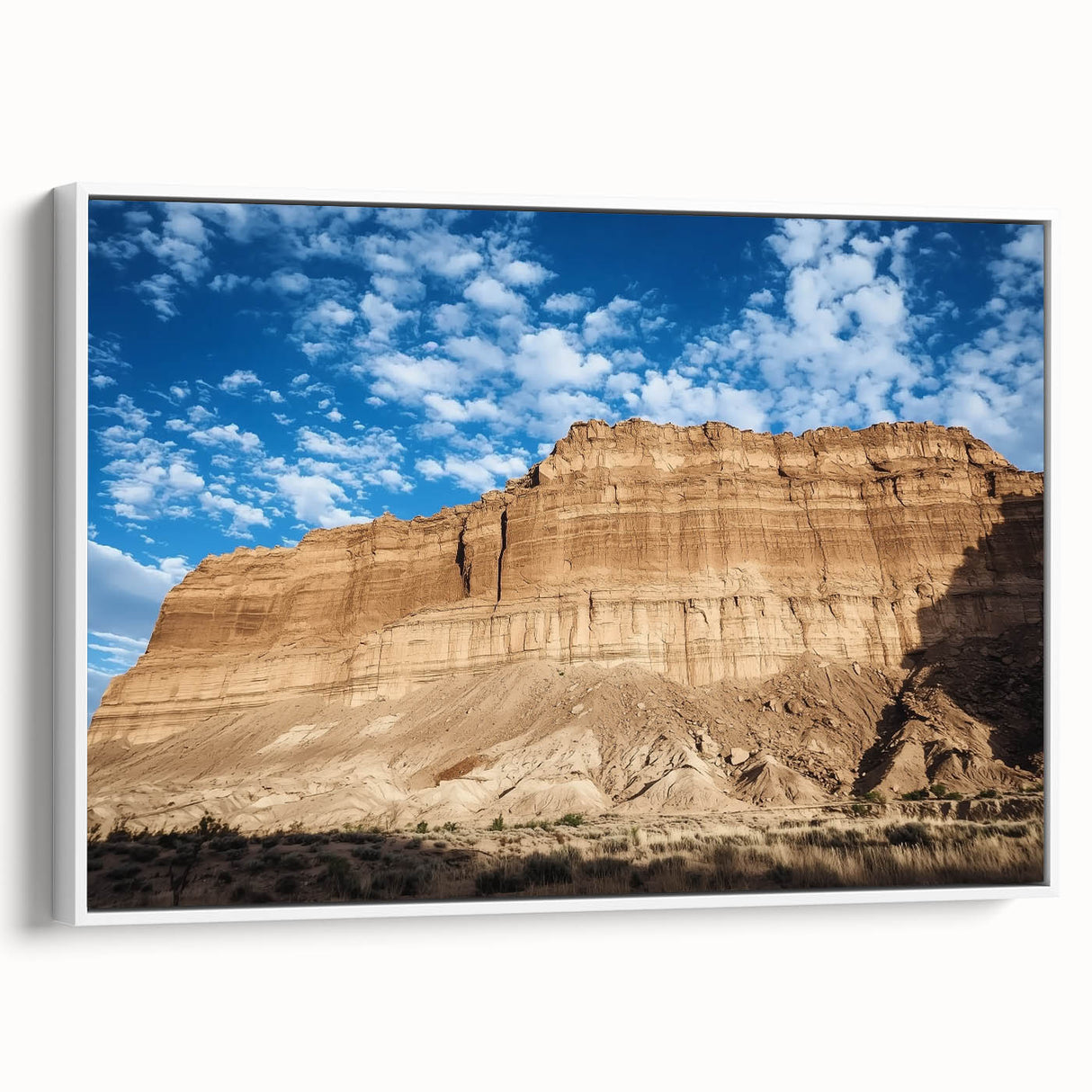Framed canvas artwork depicting a stunning landscape of colorful canyons, showcasing rich earthy tones and intricate details, perfect for home decor accents.