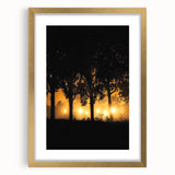 Golden-framed landscape artwork depicting a serene countryside scene with vibrant greens and blues, accented by a classic mat for a sophisticated touch.