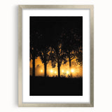 Elegant silver-framed landscape artwork showcasing a serene countryside scene with lush greenery and rolling hills, perfect for home decor.