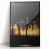 Framed acrylic artwork showcasing a serene countryside landscape with vibrant greenery and rolling hills, set in a sleek black frame, ideal for home decor.