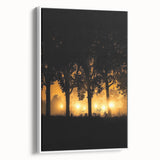 Framed canvas artwork depicting a serene countryside landscape with rolling hills and a clear blue sky, presented in a modern white frame, ideal for home decor.