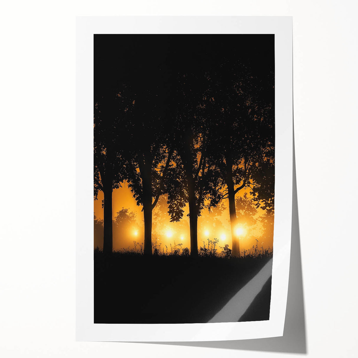 Countryside landscape rolled print showcasing vibrant green fields and rolling hills under a blue sky, elegantly packaged in a protective cardboard tube for optimal storage.