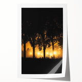 Countryside landscape rolled print showcasing vibrant green fields and rolling hills under a blue sky, elegantly packaged in a protective cardboard tube for optimal storage.