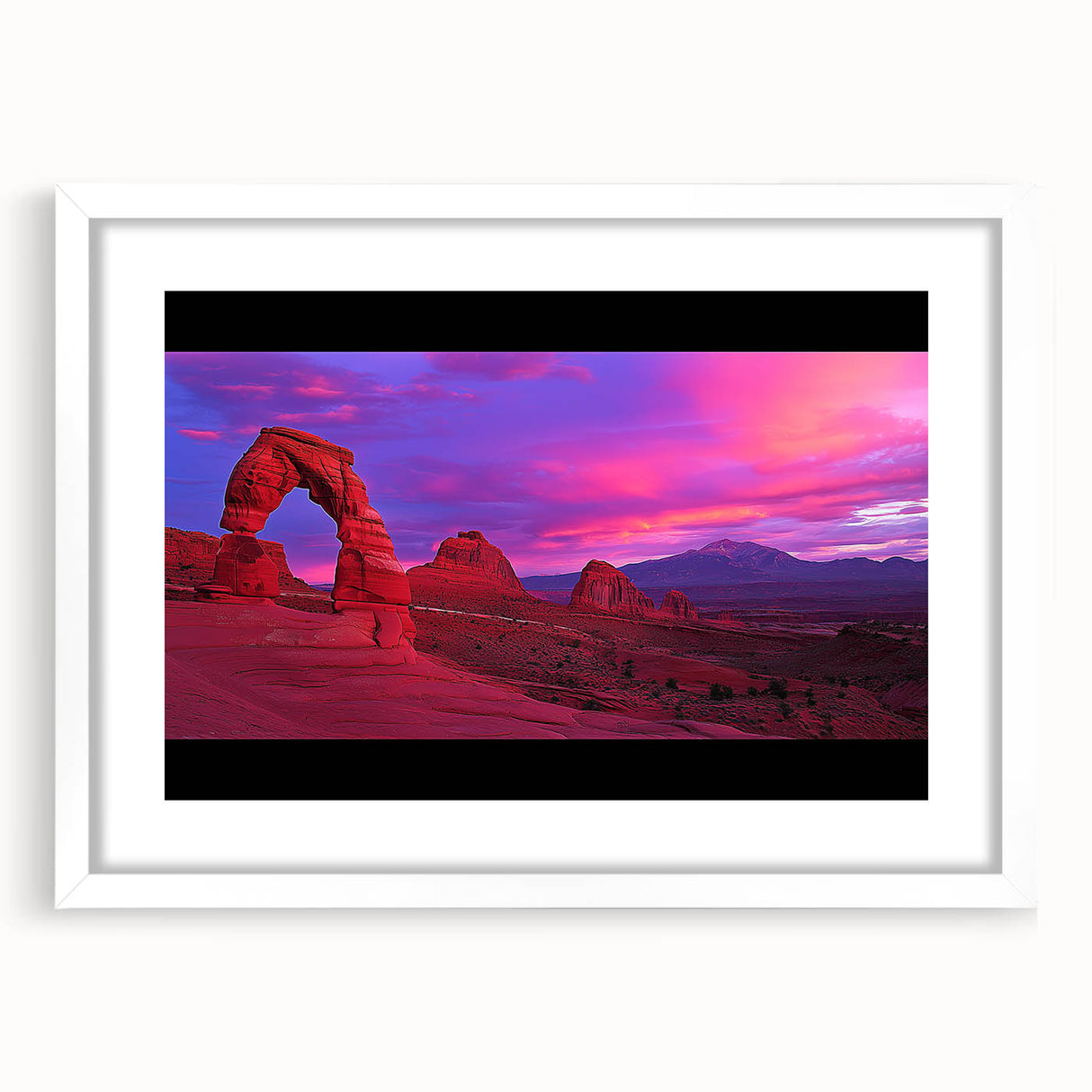 Desert landscape framed print with a white mat, showcasing warm hues of beige and orange, perfect for enhancing home decor with a serene and modern touch.