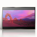 Framed acrylic artwork showcasing a vibrant desert landscape with striking colors, ideal for modern home decor, adding a touch of warmth and serenity.