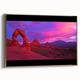 Framed canvas artwork depicting a serene desert landscape with vibrant colors, set in a stylish gold frame, ideal for modern home decor. The artwork captures the essence of tranquility and nature, enhancing any living space.